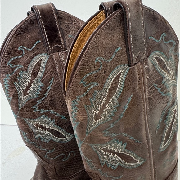 Justin Women’s Cowboy Boots 7.5 B Brown Leather Western Square Toe Embroidered - Picture 8 of 10